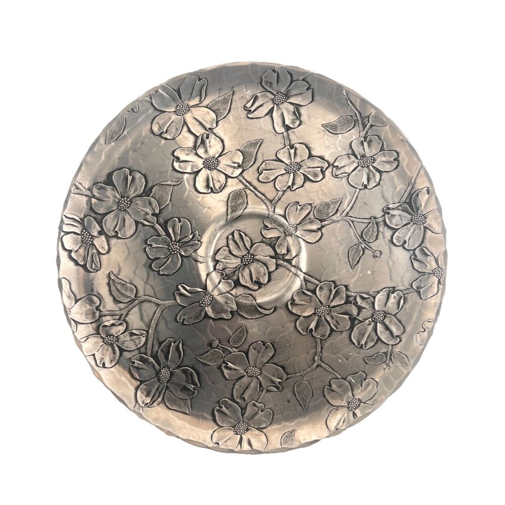 Wendell August Handmade Hammered Aluminum Platter 11.75" Dogwood Floral USA Made
